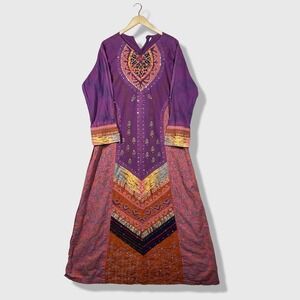 Unbranded Embroidered Kaftan Women XL Purple Boho Ethnic Maxi Dress